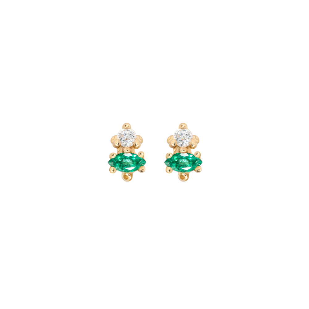 Emerald Marquise + Diamond Studs