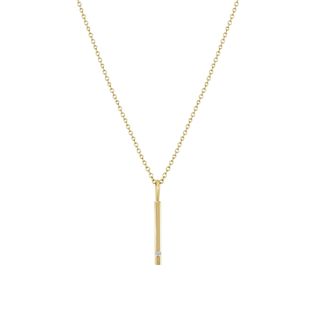 Single Diamond Vertical Bar Pendant Necklace