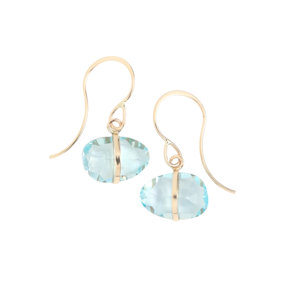 Bezel Wrapped Blue Topaz Drop Earrings