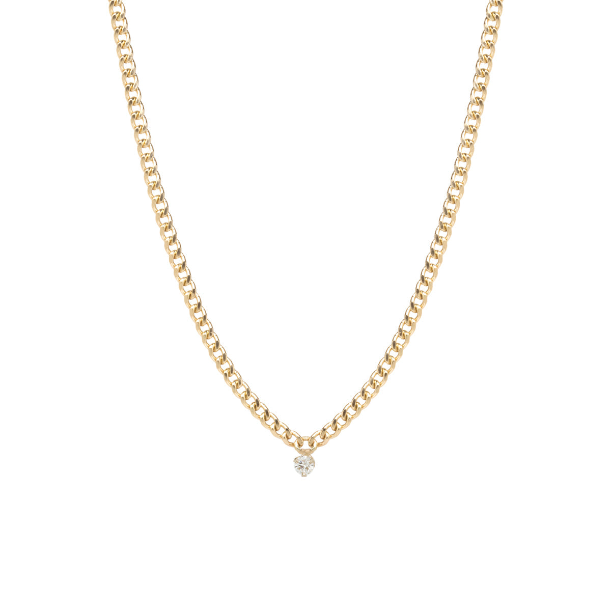 Single Prong Diamond Small Curb Chain Necklace