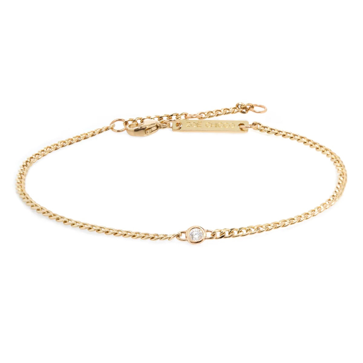 Extra Small Curb Chain Bracelet with Floating Diamond
