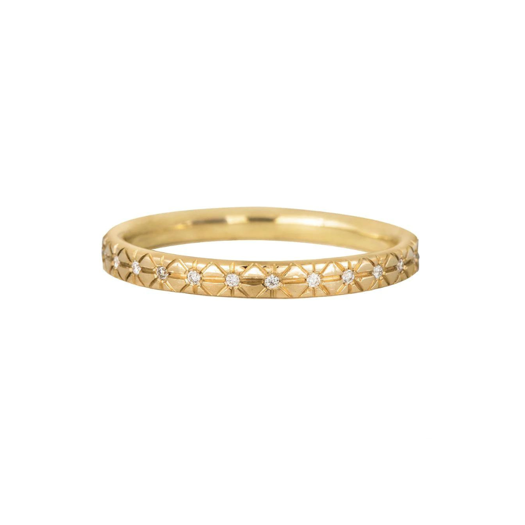 Engraved Star Diamond Wedding Band