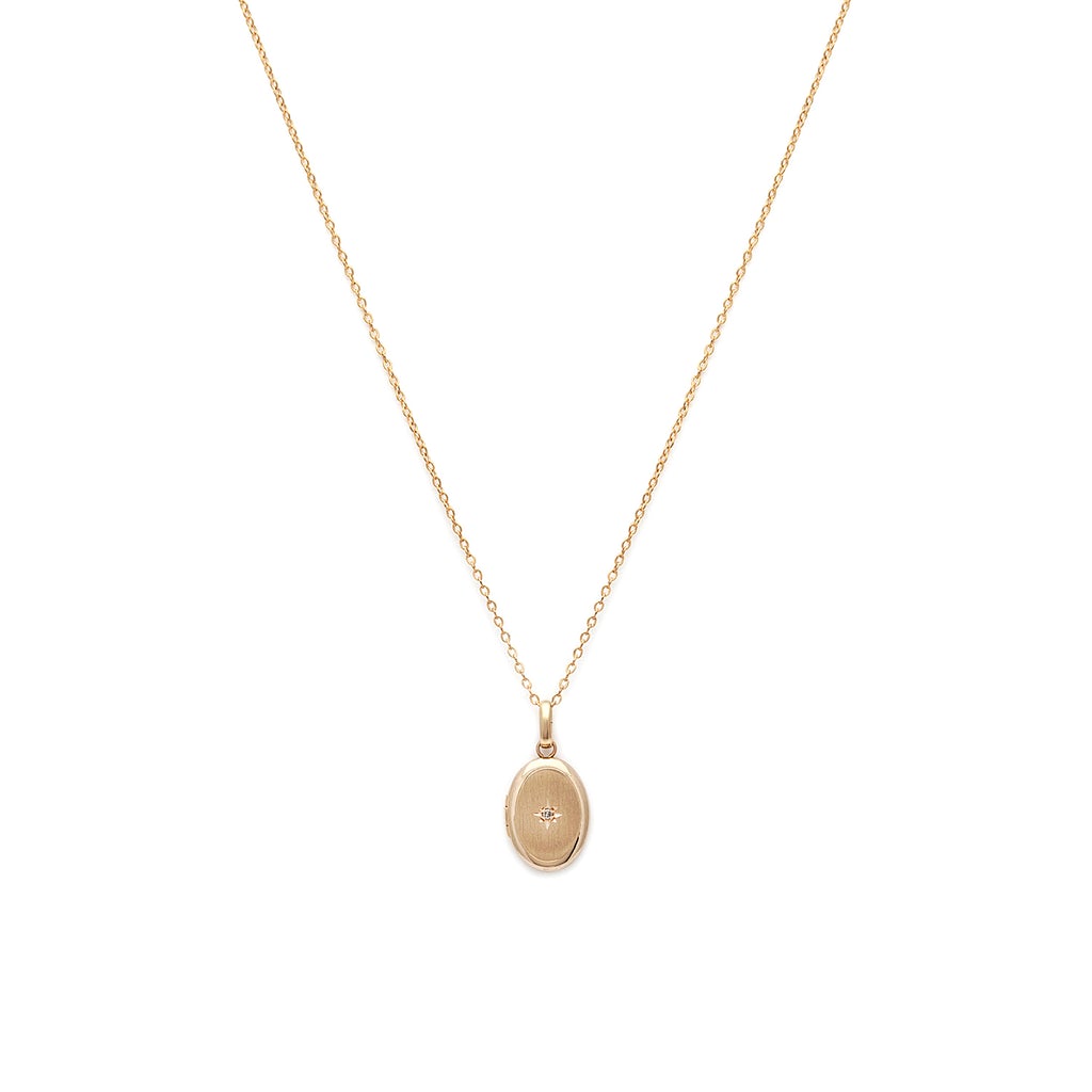 Petite Satin Oval Diamond Locket